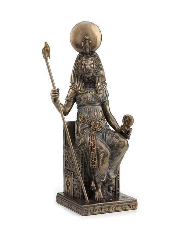 STATUE de SEKHMET déesse lionne Egytienne neuve résine couleur laiton figure EGYPTE ANTIQUE