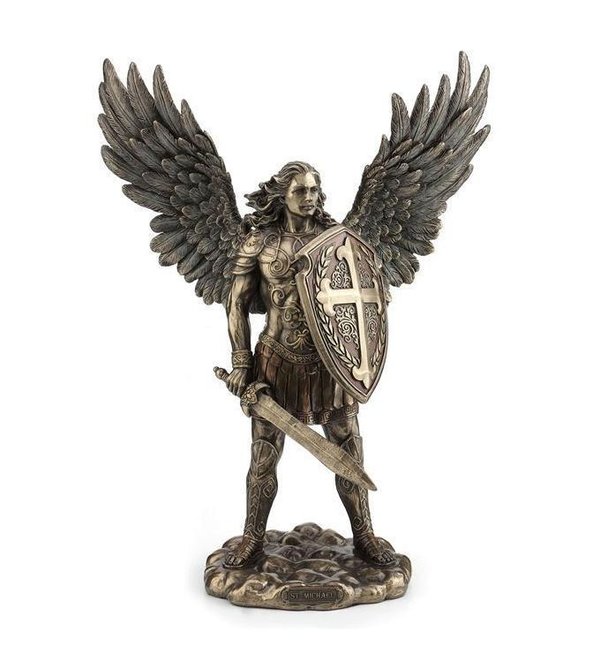 STATUE Saint MICHEL l'archange neuf en polyresine couleur bronze décoration Religion 35cm