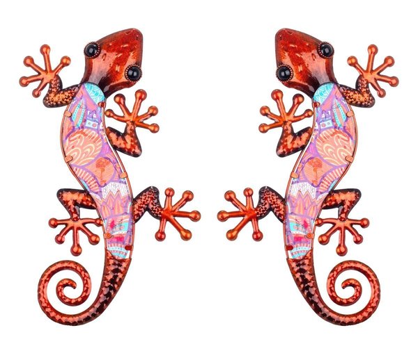 SALAMANDRE Gecko Lézard SET de 2 en Métal et Verre 36cm Couleur Corail Cuivre
